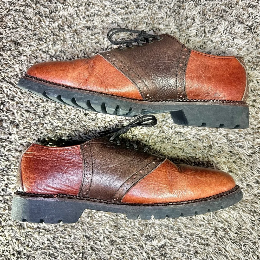 H.S. Trask Shoes Mens Size 8.5M Oxfords Saddle 2 Tone Casual Bison Leather Brown